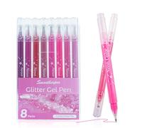 SMOOTHERPRO Bolígrafos de gel con purpurina | Paquete de 8 | Punta de 1,0 mm | Bolígrafo de gel con purpurina roja | Para libros de colorear tarjetas diarios manualidades (GLP008R) | Serie Roja