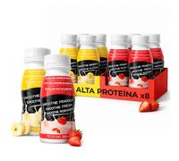 Smoothie Alto en Proteína Pack Mixto 200ml x8, Bebida Proteica Lista para Beber con Sabores Plátano y Fresa, Snack Saludable Bajo en Calorías, Sin Gluten, Ideal para Gimnasio, Trabajo o Uso Diario