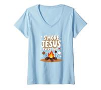 S'More Jesus Every Day - Inspiración Cristiana para fogatas Camiseta Cuello V, Mujer, Azul Bebé, XL