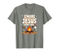 S'More Jesus Every Day - Inspiración Cristiana para fogatas Camiseta, Hombre, Verde Militar Jaspeado, XL