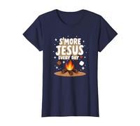S'More Jesus Every Day - Inspiración Cristiana para fogatas Camiseta, Mujer, Azul Marino, XXL