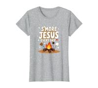 S'More Jesus Every Day - Inspiración Cristiana para fogatas Camiseta, Mujer, Gris Jaspeado, XXL