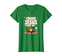 S'More Jesus Every Day - Inspiración Cristiana para fogatas Camiseta, Mujer, Verde Kelly, XS