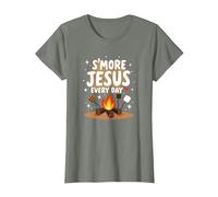 S'More Jesus Every Day - Inspiración Cristiana para fogatas Camiseta, Mujer, Verde Militar Jaspeado, 3XL