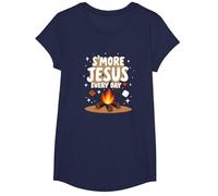 S'More Jesus Every Day - Inspiración Cristiana para fogatas Camiseta, Niñas, Azul Marino, Pequeña