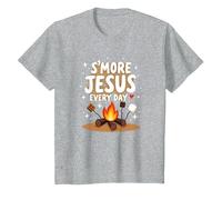 S'More Jesus Every Day - Inspiración Cristiana para fogatas Camiseta, Niños, Gris Jaspeado, 6 años