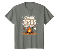 S'More Jesus Every Day - Inspiración Cristiana para fogatas Camiseta, Niños, Verde Militar Jaspeado, 2 años