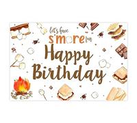 S'Mores Decoración de fiesta, Let's Have S'More Fun Happy Birthday telón de fondo de fotografía, accesorios de estudio fotográfico, camping, fogata, campista, suministros de fiesta de cumpleaños, 5 x