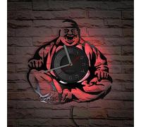 Smotly Reloj de pared de vinilo, diseño creativo de Buda con cara sonriente con luces de control remoto coloridas, un reloj de pared regalo para la familia