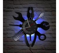 Smotly Reloj de pared de vinilo, herramientas de reparación mecánica, decoración única, luz colorida controlada con control remoto, gran regalo