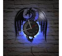 Smotly Vinilo Pared Reloj, el Reloj de Pared silencioso con diseño de dragón Volador y luz Nocturna LED es un Regalo de Reloj de Pared para decoración del hogar.