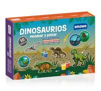 Smowo® 10 Figuras de Dinosaurios de Escayola - Kit para Moldear y Pintar con Pinturas y Enciclopedia - Juego de Manualidades Creativas para Niños