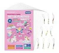 Smowo® 10 Láminas de Plástico Mágico con Motivos de Unicornio y Llaveros - Juego de Manualidades para Niñas - Plástico Termocontraíble A4 con 100 Diseños