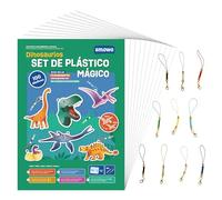 Smowo® 10 Láminas de Plástico Mágico de Dinosaurios con Llavero - Juego de Manualidades con T-Rex y Más - Plástico Termocontraíble A4 con 100 Diseños para Niños y Niñas