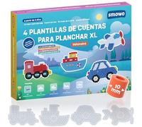 Smowo® Plantillas de Cuentas de 10 mm Vehículos - Set con 4 Placas y Modelos - Coche, Barco, Tren, Avión - Placas Maxi Grandes para Niños a Partir de 3 Años