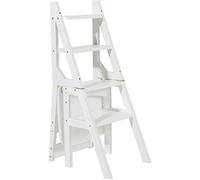 SmPinnaA Taburete de escalada para interiores, silla de escalera de madera blanca de 4 escalones, plegable, multifunción, para el hogar, biblioteca, oficina, estantería de escalera con soporte para