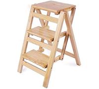 SmPinnaA Taburete de escalada para interiores, taburete de madera dura para adultos, taburete multifuncional de 3 escalones, silla plegable de madera para biblioteca (color madera)
