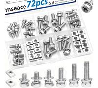 smseace Paquete de 72 pernos y tuercas de terminal de batería, 6 tamaños, M5 x 10/12/14 y M6 x 16/18/20 mm, pernos de batería de acero inoxidable 304 con tuercas cuadradas para ATV, bicicleta, scooter