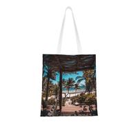 SMSJTMWHN Bolsa de lona con estampado de palmeras de playa, reutilizable, bolsa de compras, bolsa de hombro, bolsa de regalo, bolsa de mano