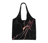 SMSJTMWHN Bolsa de mano reutilizable para cocina, color negro, oro rosa, mármol, lona, bolsa de hombro reutilizable para gimnasio, viajes, trabajo