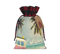 SMSJTMWHN Bolsa de regalo de alta calidad con estampado de escena costera de autobús para regalos a granel, perfecta para joyas, regalos para mujeres y niños
