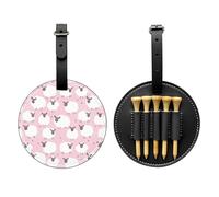 SMSJTMWHN Bolsa organizadora de piel de lujo con estampado de oveja blanca sobre fondo rosa y soporte para pelotas. Guarda tus camisetas, pelotas de golf, tarjeta de puntuación y lápiz.