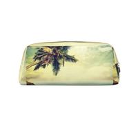 SMSJTMWHN Estuche de cuero con estampado de palmeras y orillas rocosas, espacioso y elegante, con cremallera, para uso en la oficina