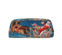 SMSJTMWHN Estuche de piel con estampado de Feliz Navidad, espacioso y elegante estuche con cremallera para lápices de oficina