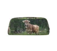 SMSJTMWHN Estuche de piel con estampado de vaca suiza real, espaciosa y elegante, con cremallera, para uso en la oficina