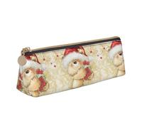 SMSJTMWHN Estuche triangular con diseño de sombrero de Papá Noel y feliz Navidad, estuche de cuero para bolígrafos, cosméticos, escritorio, papelería, organizador para oficina, mujeres y hombres