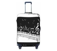 SMSJTMWHN Funda elástica lavable para maleta, diseño de teclas de piano con notas musicales, antiarañazos, bonita estética, Negro -, S