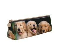 SMSJTMWHN Golden Retriever - Estuche triangular con estampado de perros, cachorros, mascotas, estuche de cuero, para cosméticos, escritorio, papelería, organizador para oficina, mujeres y hombres