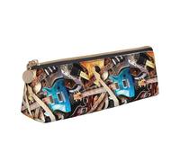 SMSJTMWHN Magic Electric Guitar Music Print Triángulo Estuche de cuero para bolígrafos, cosméticos, escritorio, papelería, organizador para oficina, mujeres y hombres