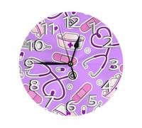SMSJTMWHN Reloj de pared redondo con patrón de enfermera, diseño silencioso sin tictac, respetuoso con el medio ambiente y personalizable para cocina, oficina, aula, 25,4 cm