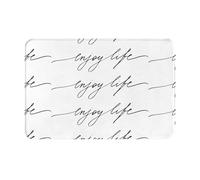 SMSJTMWHN Tapete de bienvenida Enjoy Life, felpudo escrito a mano con texto negro para entrada interior y exterior, tapetes de perfil bajo, fácil de limpiar, alfombra de entrada delantera, decoración