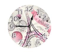 SMSJTMWHN The Paris Tower and A Bicycle Clock Number Round Wall Clock Silent Non-tictac, respetuoso con el medio ambiente y personalizable para cocina, oficina, aula, 10 pulgadas