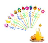 smtfcty Pajitas de dibujos animados para niños, 12 Unidades Reutilizables de Plástico Pajitas Novedad Rizadas Pajitas de Fiesta Pajitas de Frutas Coloridas Pajitas para Cumpleaños Navidad Decoraciones