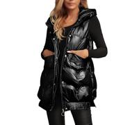 SMTSEC Chalecos con Capucha Acolchados De Palangre para Mujer Chaleco Cálido Acolchado De Invierno Chaqueta Sin Mangas Abrigo Parka Informal para Mujer Al Aire Libre Abrigo,Negro,M