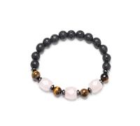 SMTSEC Pulsera con Cuentas de Piedra de Roca de Lava de 8mm Pulsera Elástica con Colgante de Cuarzo Rosa Geométrico Para Hombres y Mujeres Pulsera con Dije de Ojo de Tigre Pulsera de Moda con Cuentas