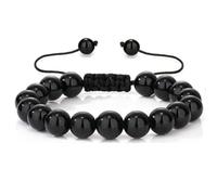 SMTSEC Pulsera Unisex de Obsidiana Negra de 10mm Cuentas de Piedra Natural Brazalete Ajustable Dije de Moda Pulsera de Cuerda Trenzada a Mano Regalos de Cumpleaños Para Mujeres y Hombres