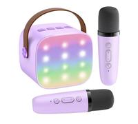 SMTYXS Mini Máquina De Karaoke Portátil con Bluetooth 5.3, Altavoz PA con 2 Micrófonos Inalámbricos For Cantar En Casa O En Familia, Regalo K12(Purple 2 Mic)