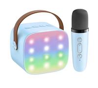 SMTYXS Mini Máquina De Karaoke Portátil con Bluetooth 5.3, Altavoz PA con 2 Micrófonos Inalámbricos For Cantar En Casa O En Familia, Regalo K12(Blue 1 Mic)