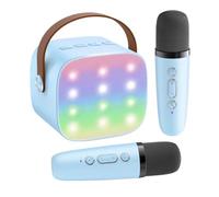 SMTYXS Mini Máquina De Karaoke Portátil con Bluetooth 5.3, Altavoz PA con 2 Micrófonos Inalámbricos For Cantar En Casa O En Familia, Regalo K12(Blue 2 Mic)