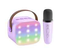 SMTYXS Mini Máquina De Karaoke Portátil con Bluetooth 5.3, Altavoz PA con 2 Micrófonos Inalámbricos For Cantar En Casa O En Familia, Regalo K12(Purple 1 Mic)