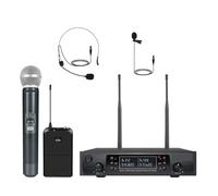 SMTYXS Sistema con Micrófono Inalámbrico De Doble Canal con Función De Bloqueo De Escaneo Automático De Solapa con Auriculares De Mano