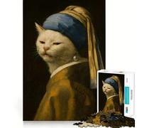 Smudge Cat with Pearl Earring - Rompecabezas de Arte Meme de Vermeer para Adolescentes, 1000 Piezas, Juguete de razonamiento, Juego Relajante, Corte Exacto, (50x75cm)