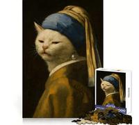 Smudge Cat with Pearl Earring - Rompecabezas de Arte Meme de Vermeer para Adolescentes, 1000 Piezas, Juguete de razonamiento, Juego Relajante, Corte Exacto, (50x75cm)