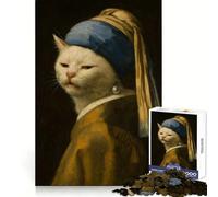 Smudge Cat with Pearl Earring - Vermeer Meme Art Rompecabezas de 1000 Piezas para Adultos Juguete para ejercitar la Mente Tiempo de relajación Corte de precisión Regalo Elegante (38x52cm)