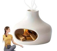 Smudge Incense Bowl - Ceramic Chimney Dish | Ash Catcher and Cone Burner with Wood Stick Holder for Smudging Meditation & Aromatherapy, Sturdy Spiritual Home and Office Decor, 12.5x9.7cm