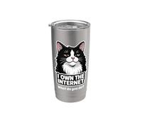 Smug Tuxedo Cat posee el felino divertido de Internet Vaso térmico de acero inoxidable de doble pared